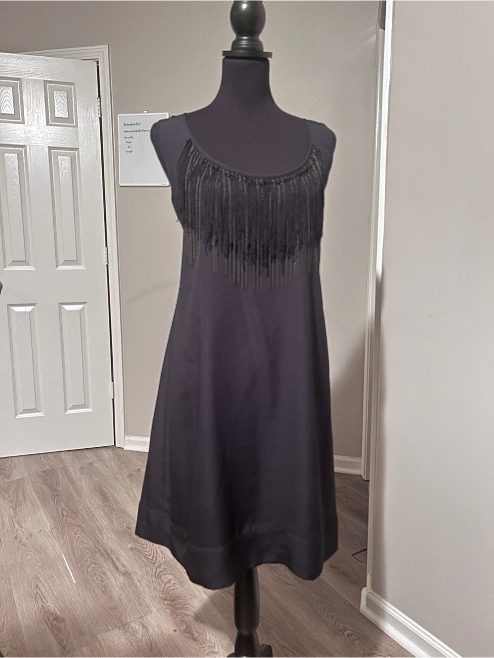 Jessica Simpson Fringe Dress  Black Beaded Flapper Style neckline Cocktail Dress